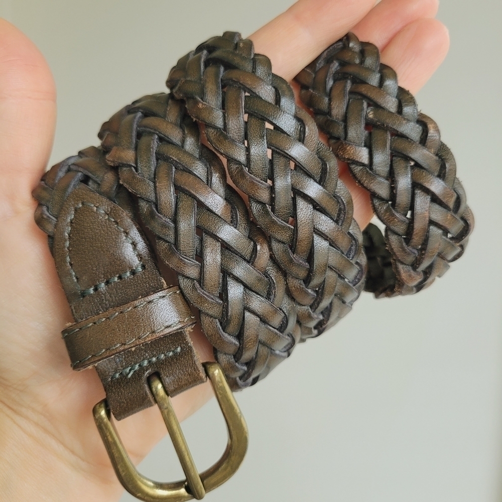 Braided Leather Belt Dark Olive Green Brownish Color Made in Guatemala